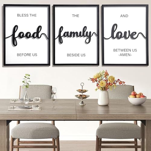 3D Wood Bless The Food Before Us Wall Decor, 36" x 16" Framed Kitchen Wall Art for Dining Room Wall Decor(Ready to Hang, 12x16 inches, Set of 3, Framed) - Image 3