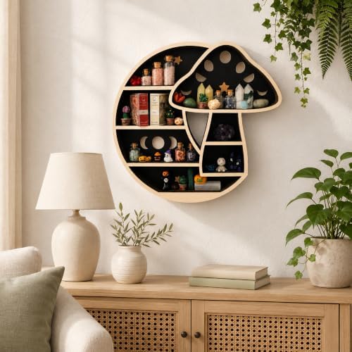 Whimsical Mushroom Decor, Witchy Moon Mushroom Shelf, Floating Wall Shelf - Image 4