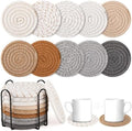 OIAHOMY 10 Pcs Drink Coasters with Holder, Boho Cotton Woven Coaster Set, Absorbent Coaster Protection for Various Cups, Ideal for Coffee Tables Home Decor and Gift, 4.3 Inches,Mixed Yellow by MasterofSpaceOptimization