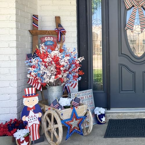 Uieke 15 Pcs 4th of July Artificial Flowers Fake Patriotic Babys Breath Flowers for Independence Day Decor Blue White Red Silk Flowers for Memorial Day Floral Arrangement Home Wedding - Image 5