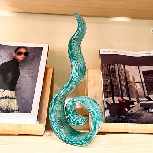 11.4" Tall Hand Blown Glass Sculpture, Murano Style Art Glass Figurine, Modern Coastal Home Decor Accent for Shelf, Table, TV Stand, Living Room Decoration - Image 6