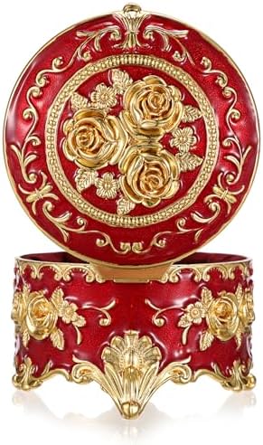 Hipiwe Small Vintage Jewelry Box Trinket Organizer Engraved Rose Pattern - Image 6