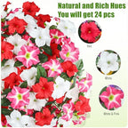 Uieke Artificial Flowers for Outdoors, 24PCS Faux Petunias Outdoor Uv Resistant Silk Flower, Spring Decorations for Home Garden Patio Porch, Red&White - Image 5