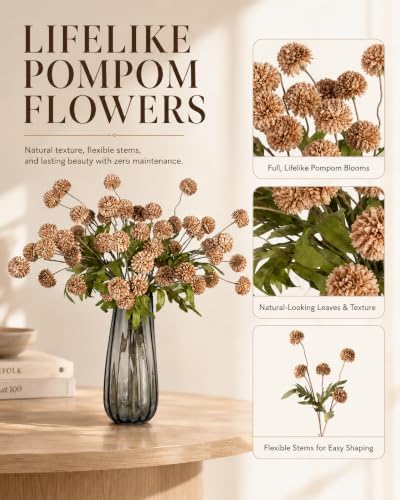 Brown Neutral Fall Decor with Vase, Artificial Chrysanthemums for Indoors - Image 5