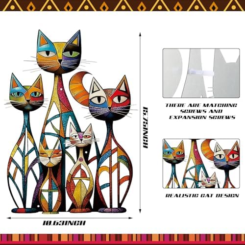 Wesiti Metal Cat Wall Art Decor Signs Colorful Mid Century 10.6x15.7 - Image 2