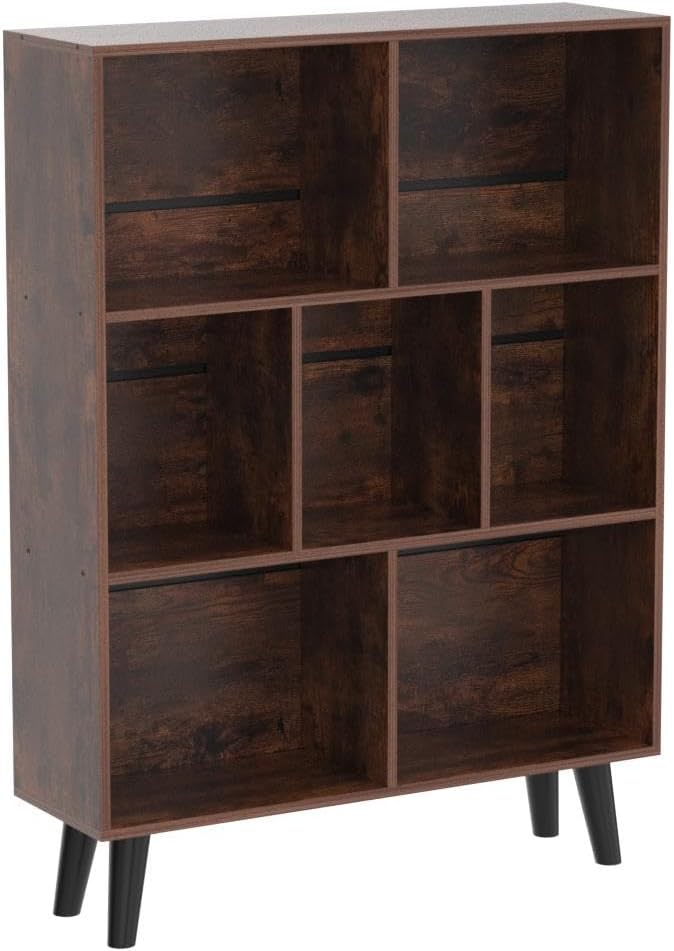 LEYAOYAO Cube Bookshelf 3 Tier Mid-Century Rustic Brown Modern Bookcase - Image 5