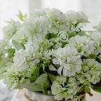 TKAS Fake Flowers Arrangement in Ceramic Vase, Artificial Faux Silk Hydrangea, Small Realistic Dried-Style Floral, Dining Table Centerpiece for Wedding Party Home Decoration (Green) - Image 2