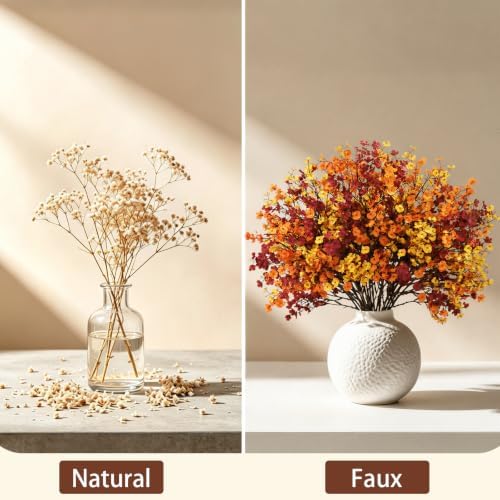 Uieke 15Pcs Fall Artificial Flowers Baby Breath, Burgundy & Orange Flowers - Image 5