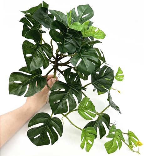 Artificial Monstera Plants, Fake Tropical Palm Small Potted Faux Hanging Greenery Mini Plants for Indoor Outdoor Home Office Garden Houseplants Pot Decor Wedding Party DIY Decoration - Green 2 Pack - Image 2