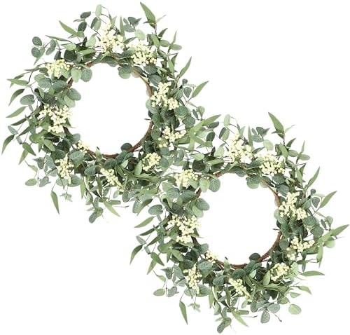 Pinkpum 2 Pack Wreaths for Front Door 20'' Christmas Eucalyptus Wreath, Spring Summer Door Green Wreath for Home Porch Window Wall Farmhouse Home Decor Indoor Outdoor Summer All Seasons by Pinkpum