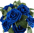 Royal Blue Rose 50pcs Foam Rose Real Looking Fake Rose with Stems Leaves for Home Decoration Party Garden Centerpieces DIY Wedding Bouquets（Royal Blue） - Image 2