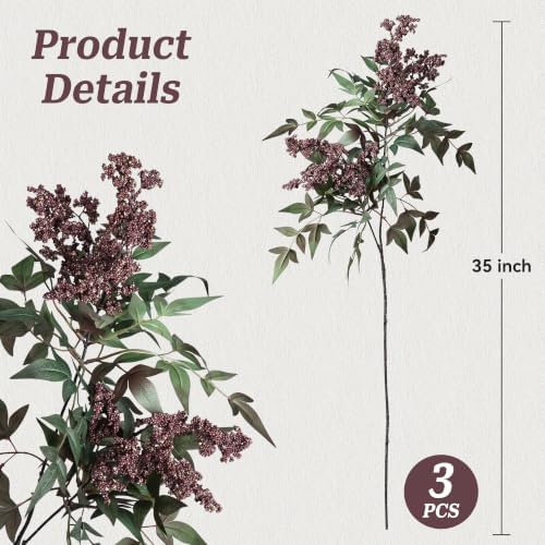 Artificial Plants Indoor 3 Pcs 35 Inch Faux Berry Stems for Vase Artificial Flowers Indoor for Wedding Holiday Seasonal Farmhouse Mantel Table Centerpiece Dark(Purple) - Image 2