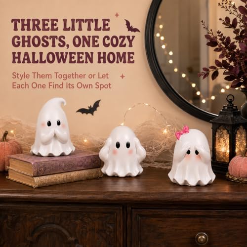 Cute Halloween Ghost Decor, 3-Piece Resin Figurines for Indoor Home Decor - Image 6