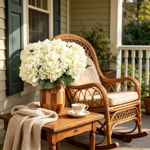 Kimura's Cabin 6Pcs Fake White Hydrangea Artificial Flowers Silk Hydrangeas - Image 5