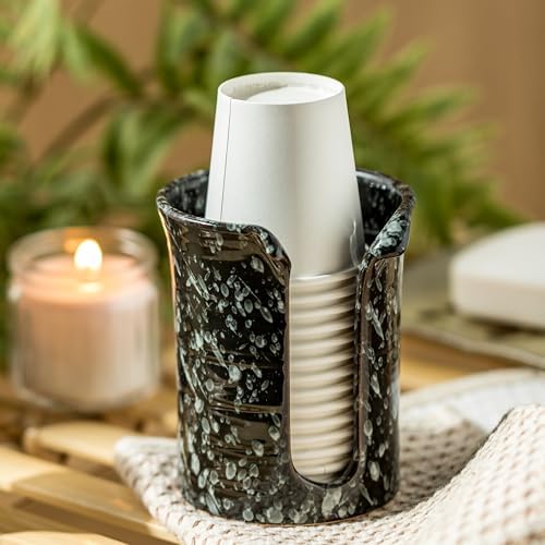 Bathroom Cup Dispenser 3 OZ, Ceramic Bathroom Cup Holder, Black by YHOSSEUN