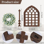 WAKOSAN Rustic Wood Window Frame Wall Decor with Wreath & Arrows, Set of 2 - Image 3