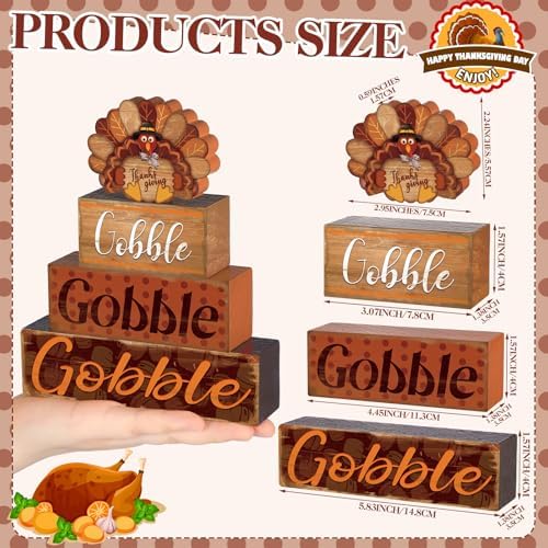 4 Pcs Thanksgiving Decor for Home Turkey Cute Wooden Sign with Sayings - Image 2