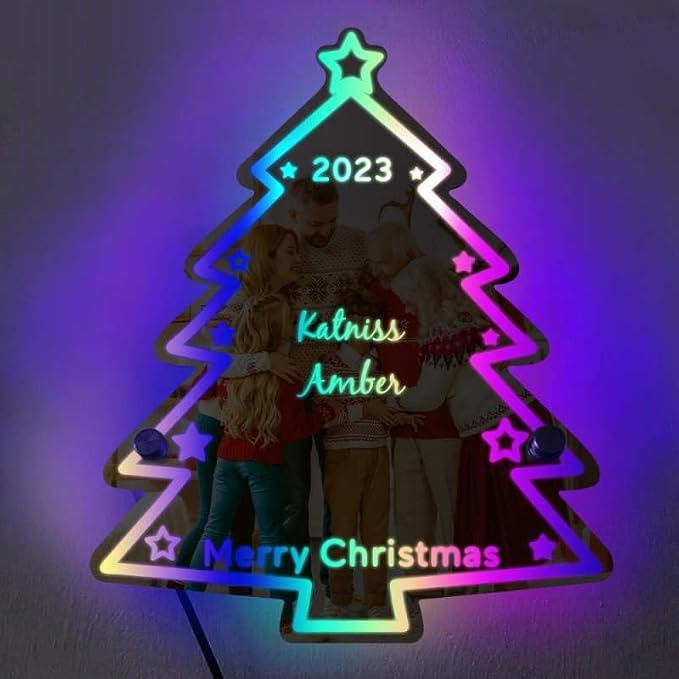 VEELU Personalized Custom Name Mirror LED Light Up, Christmas Tree Wall Decor - Image 6