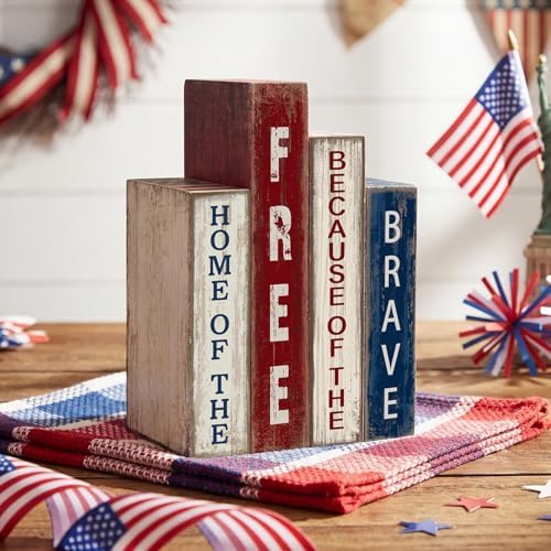 Lineshading 4 Pcs 4th of July Decoration Wooden Book Patriotic Table Sign - Image 6