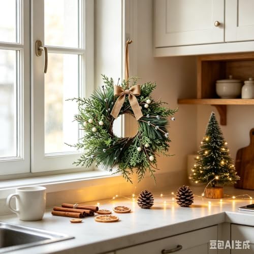 6 Pcs Small 4th of July Hanging Wreaths for Cabinets Patriotic Mini Candle Ring Wreath with Red White Blue Flowers Artificial Independence Day Wreath for Front Door (4, Winter White Berry) - Image 2