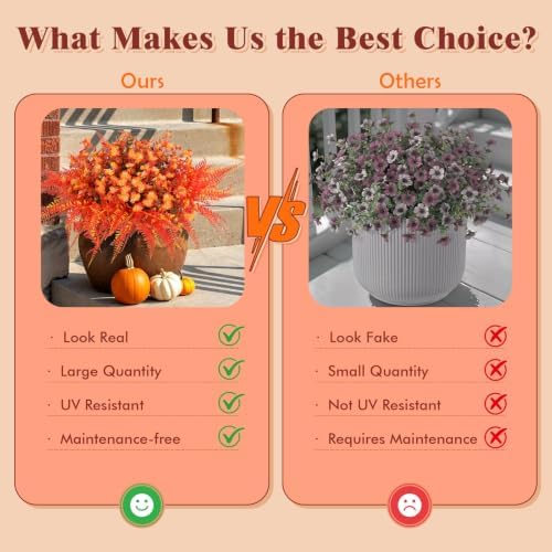 RECUTMS Fall Artificial Flowers for Outdoors,Orange Fake Flowers Plants - Image 4