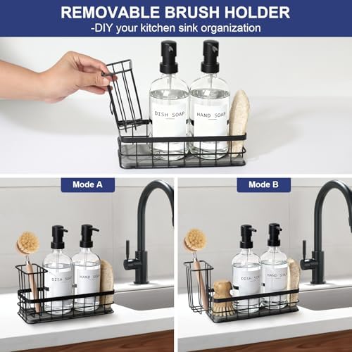 Dish Soap Dispenser for Kitchen, 16.9 fl oz Clear Hand and Dish Soap Dispensers, Kitchen Soap Dispenser Set with Sponge Holder, Brush Holder and Loofah Sponge, Countertop Sink Organizer Accessories - Image 5