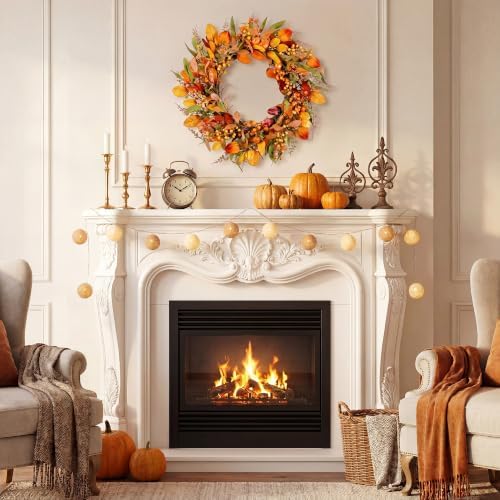 Pinkpum 22" Fall Wreath for Front Door Pumpkin Artificial Wall Decor Autumn - Image 6