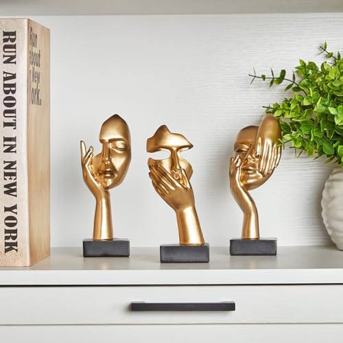 Gold Decor Thinker Statues Set of 3,Golden Abstract Face Resin Sculptures,Home Decor Accents,Office Bookshelf Decor, Shelf Side, Table Decorations for Living Room, Gift for Friends (gold-3Pcs) - Image 6