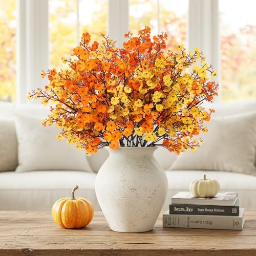 8Pcs Artificial Fall Flowers Real Touch Flowers Decorations,Orange Yellow - Image 2