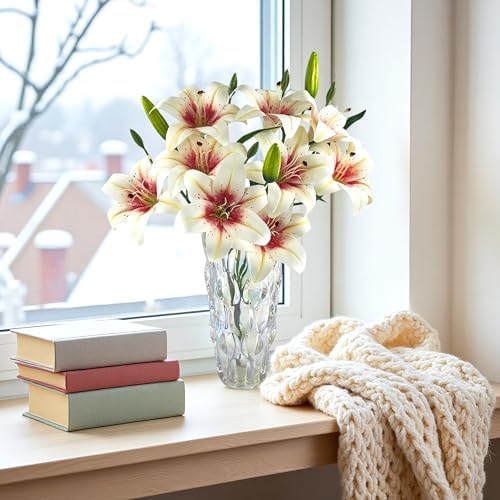 12 Artificial Lily Flowers with 9 Heads Full Bloom Lily & 3 Buds, Long Stem Artificial Stargazer Lilies, Faux Tiger Bouquets for Home Hotel Office Party Decor Table Centerpieces（White Pink - Image 6