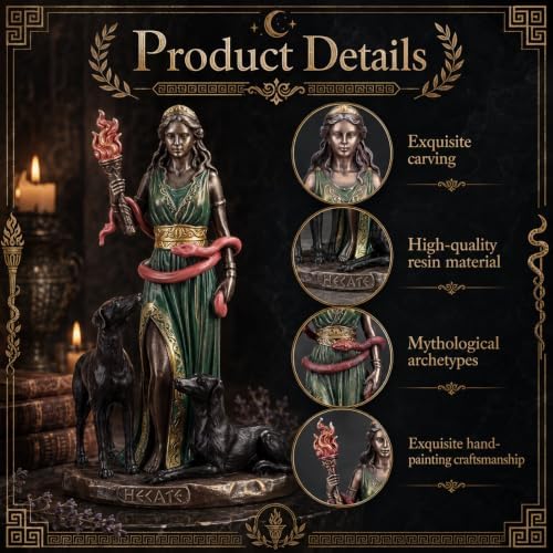 RattanView Hecate Statue, Greek Goddess with Hounds, Resin Statue - Image 3