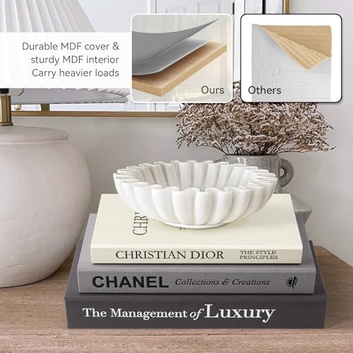1DOT2 Decorative Books Set of 3, Black-Gray-Beige Luxury Coffee Table Books - Image 3