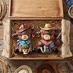 Wesiti 2 Pcs Highland Cow Figurines, Cowboy Western Resin Statue Set - Image 6