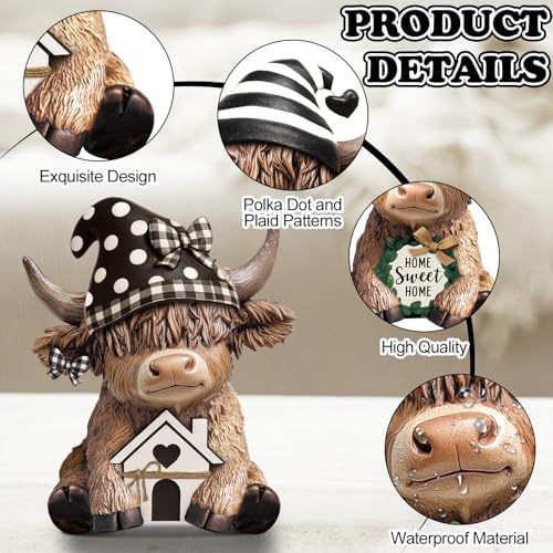 Wesiti 2 Pcs Highland Cow Figurines Resin Farmhouse Decor Home Sweet - Image 4