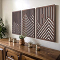 qmmp Modern Wooden Wall Sculptures - Set of 3 - Home Decor Accent - Large Wall Art for Living Room, Bedroom, Office - Easy Installation (Walnut, Large - Mountain and Sun, Unframed) by qmmp
