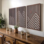 qmmp Modern Wooden Wall Sculptures - Set of 3 - Home Decor Accent - Large Wall Art for Living Room, Bedroom, Office - Easy Installation (Walnut, Large - Mountain and Sun, Unframed) by qmmp
