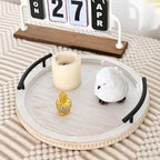 SwallowLiving White Wooden Beaded Serving Tray with Handle Decorative Rustic Whitewashed Tray for Coffee Table Farmhouse Round Tray for Kitchen, Living Room and Bedroom - Image 6