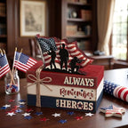 Geelin 4 Pcs Veterans Day Patriotic Table Decoration Wooden Book Stack Sign - Image 5