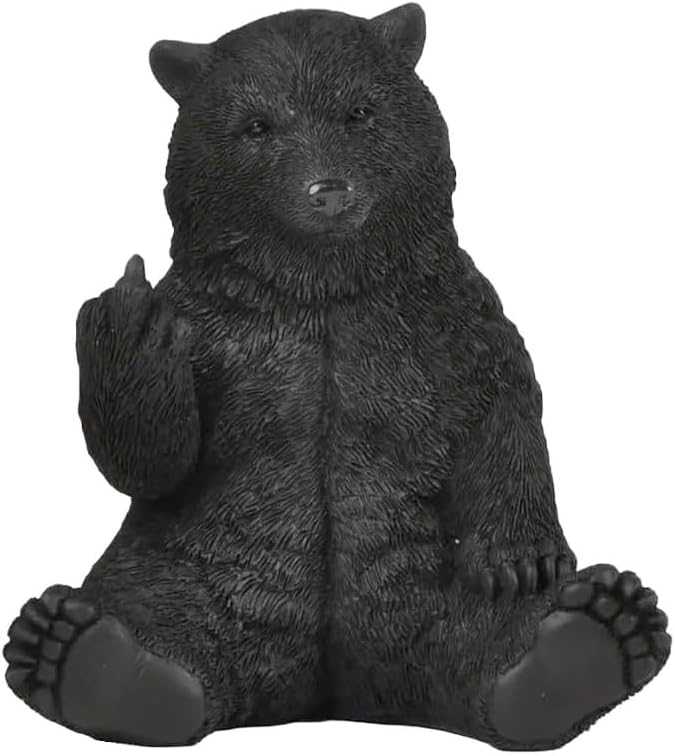 Black Bear Middle Finger Figurine – Hilarious Woodland Cabin Decor, 5" by JFSM+INC.