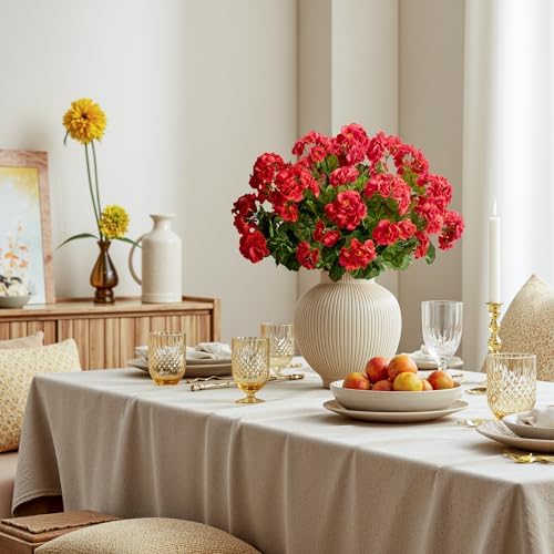 Artificial Geranium Flowers for Outdoors 19.6" Geraniums Artificial Flowers Realistic Faux Geraniums for Outdoor Planters Silk Geranium Indoor Fake Flowers Porch Home Garden Decor No Vase(4PCS，Red) - Image 3