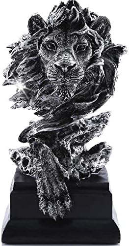H&W Sandstone Lion Figurines, The King of Beasts, Statue Decoration, Silver by HW