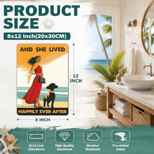 and She Lived Happily Ever After Metal Sign Poodle and Girl Wall Decor Poster for Home Bar Club Coffee Beach House 8x12 Inch - Image 2