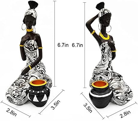 African Statues Art Sculptures Women Figure Girls Tribal Lady Figurine Black Women Home Decor Collectible Creative Vintage Gift Crafts (Black+White) - Image 4
