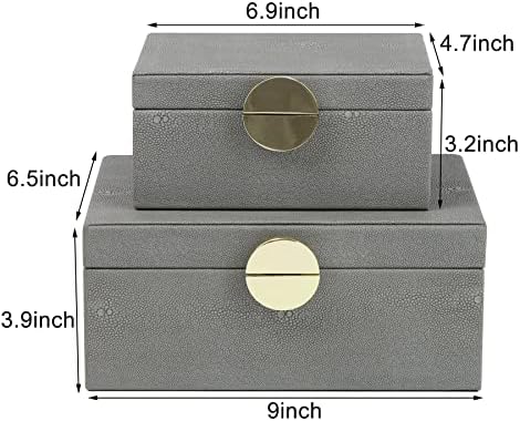 HofferRuffer Faux Leather Jewelry Boxes, Decorative Boxes Storage Accessory Organizer with Gold Hardware Decor, Classic Vegan Leather Set of 2 Pieces (Dark Grey) - Image 2