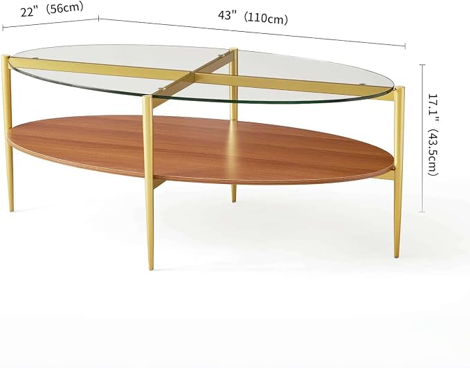 LumFurn Oval Glass Coffee Table, Mid-Century Modern Design, L43 x W22 x H17 inch - Image 2