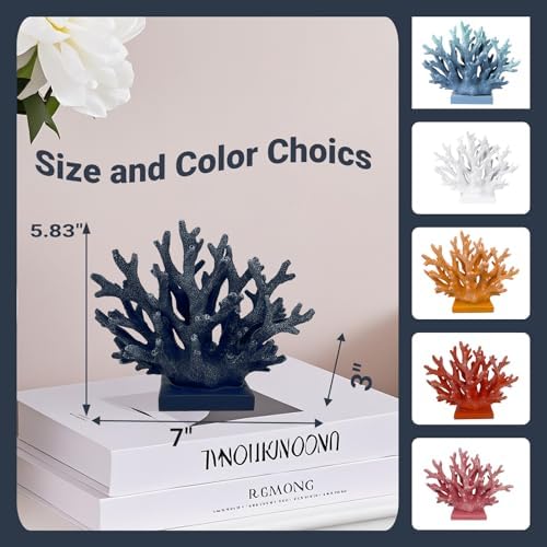 5.8" H Dark Blue Coral Decor - Resin Coral Statue, Nautical Decor for Home, Bedroom, Bathroom, Living Room, Ocean Themed Cabinet Shelf Tabletop Decoration - Image 6