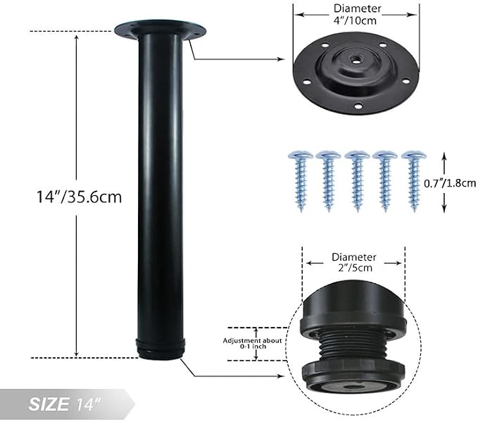 QLLY 14 Inch Adjustable Metal Coffee Table Legs, Heavy Duty Round Furniture Legs - Image 2