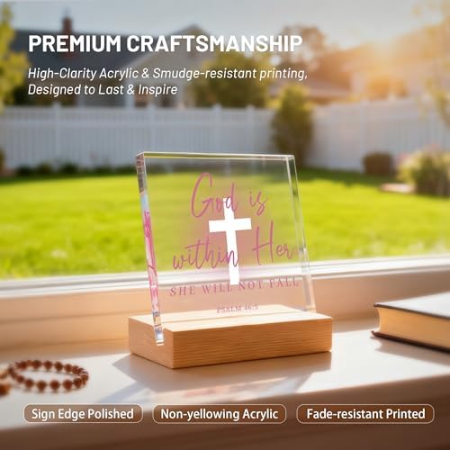 Christian Gifts for Women, Pink Bible Verse Artwork, Acrylic Christian Decor - Inspirational Spiritual Gifts for Friends, Sister, Mom - Religious Room Decor for Home, Office, Dorm - Image 3