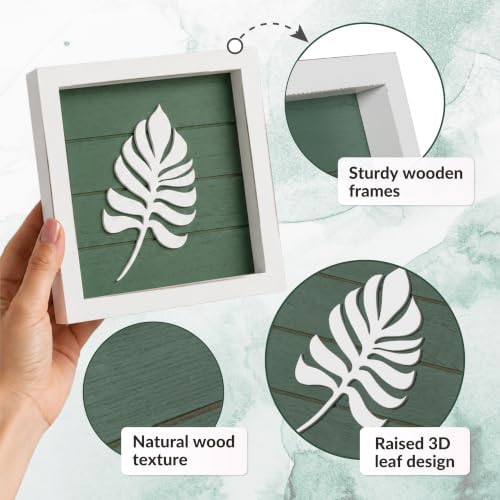 Tide and Tales 3D Green Botanical Wall Art, Framed Set of 4, Leaf Decor - Image 5