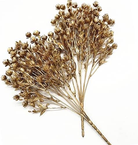 Gold Baby Breath Artificial Christmas Flowers, Plastic Gypsophila Plant Fake Plants for Wedding Bridal Bouquet Party Indoor DIY Home Hall Table Centerpieces Arrangements Decoration - Golden 2 Pcs - Image 3